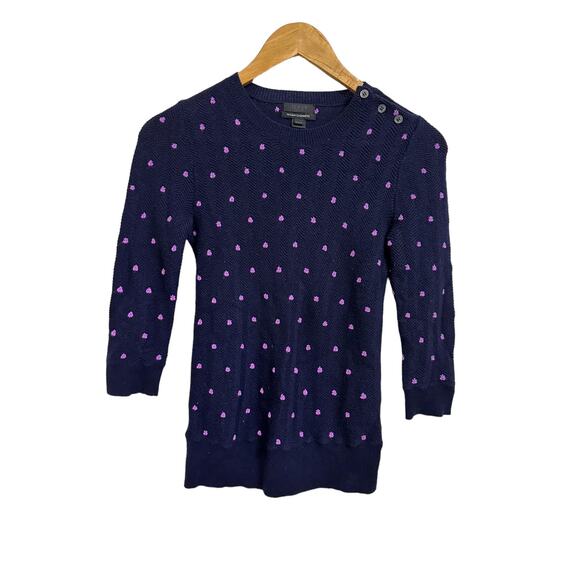 J Crew Italian Cashmere Navy Purple Dots Pullover‎ Sweater Size XXS - Picture 1 of 5